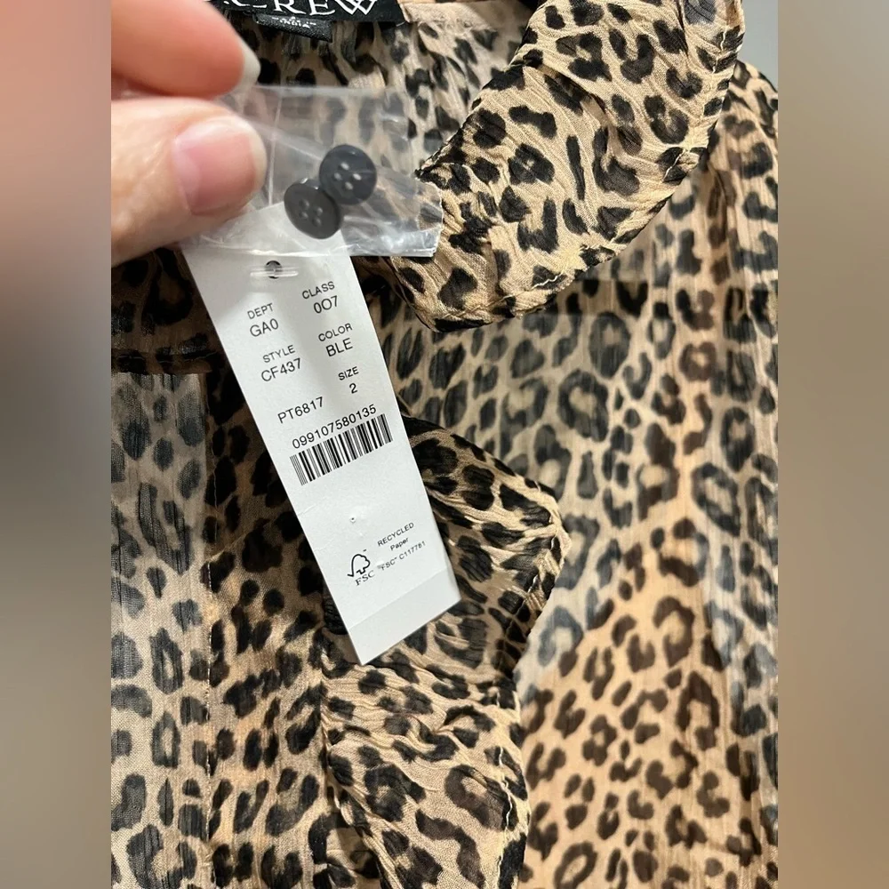 J. Crew Women’s Ruffle Button-up Shirt in Leopard-Print Size 2 NEW